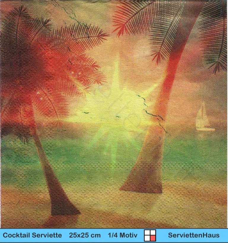 Palmen und Schiff am Strand - 1 Cocktail Serviette